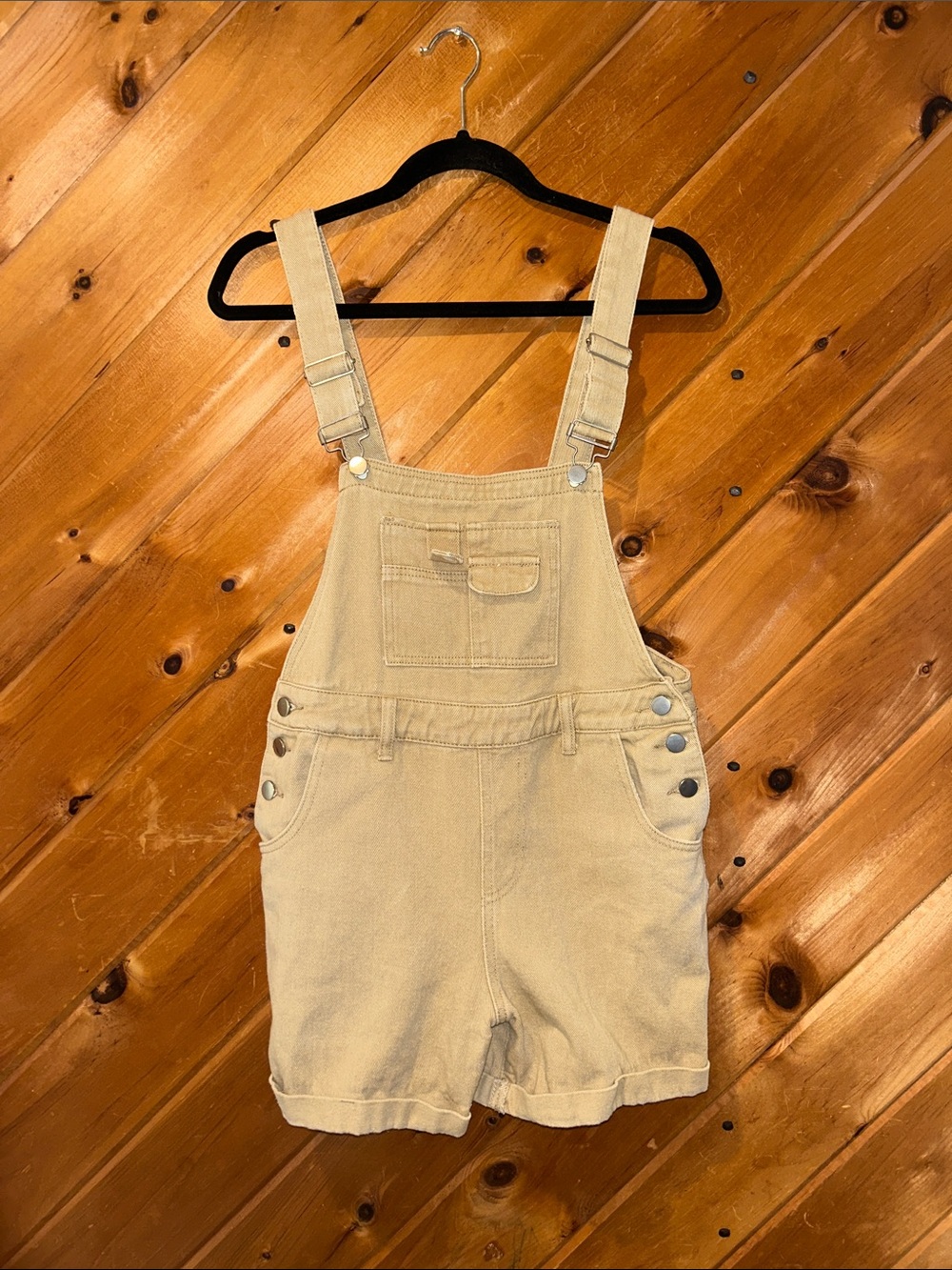 DAZY khaki denim overall shorts